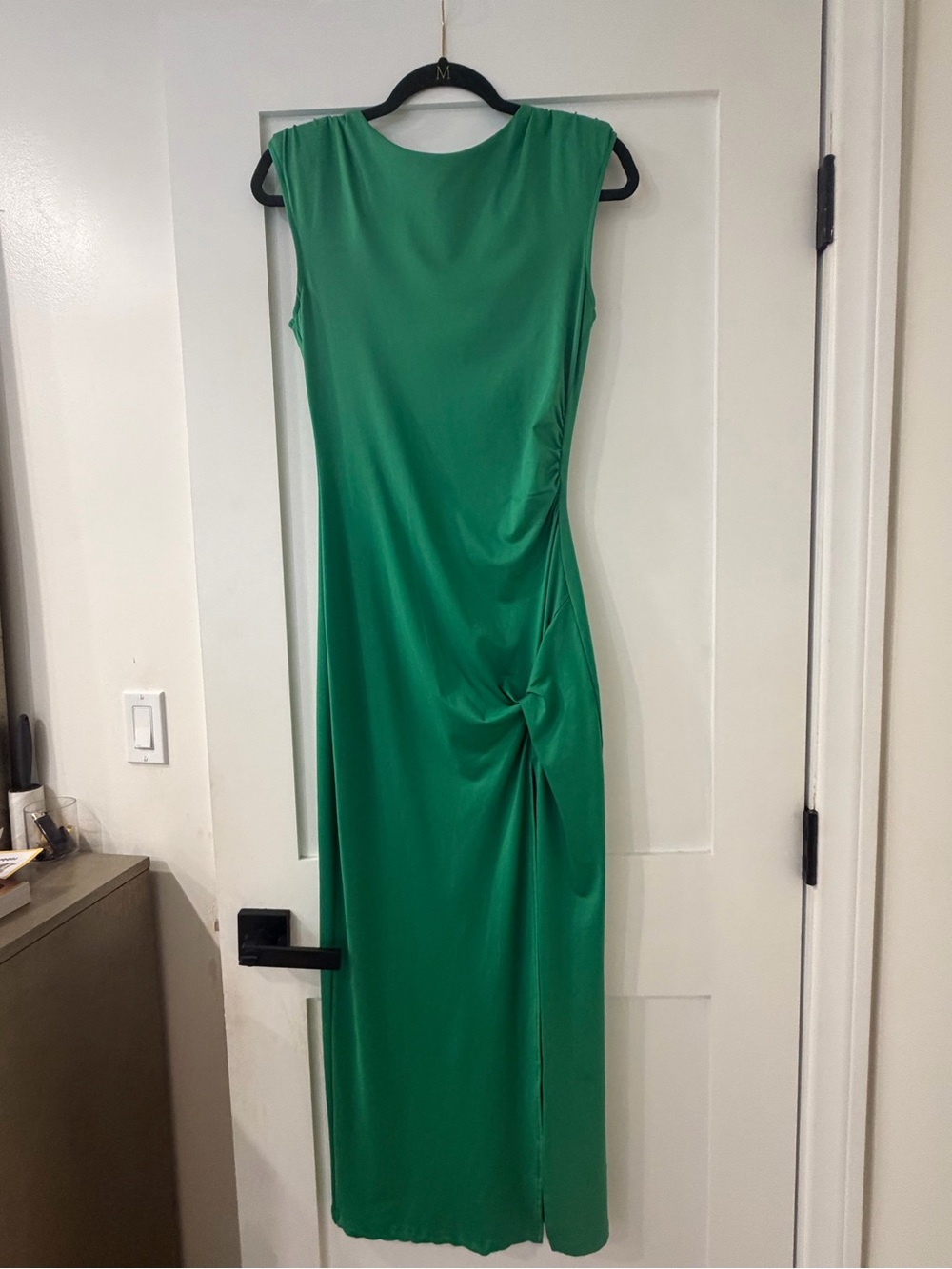 Sleeveless Green Ruched Side Midi Dress